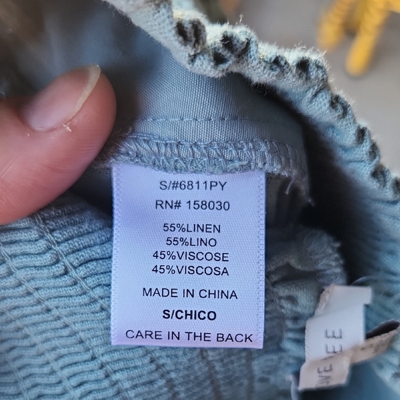 Love Tree Blue/ Green Wide-Leg Linen Blend Pants Stretch Waist Size Small euc Co - Picture 3 of 4